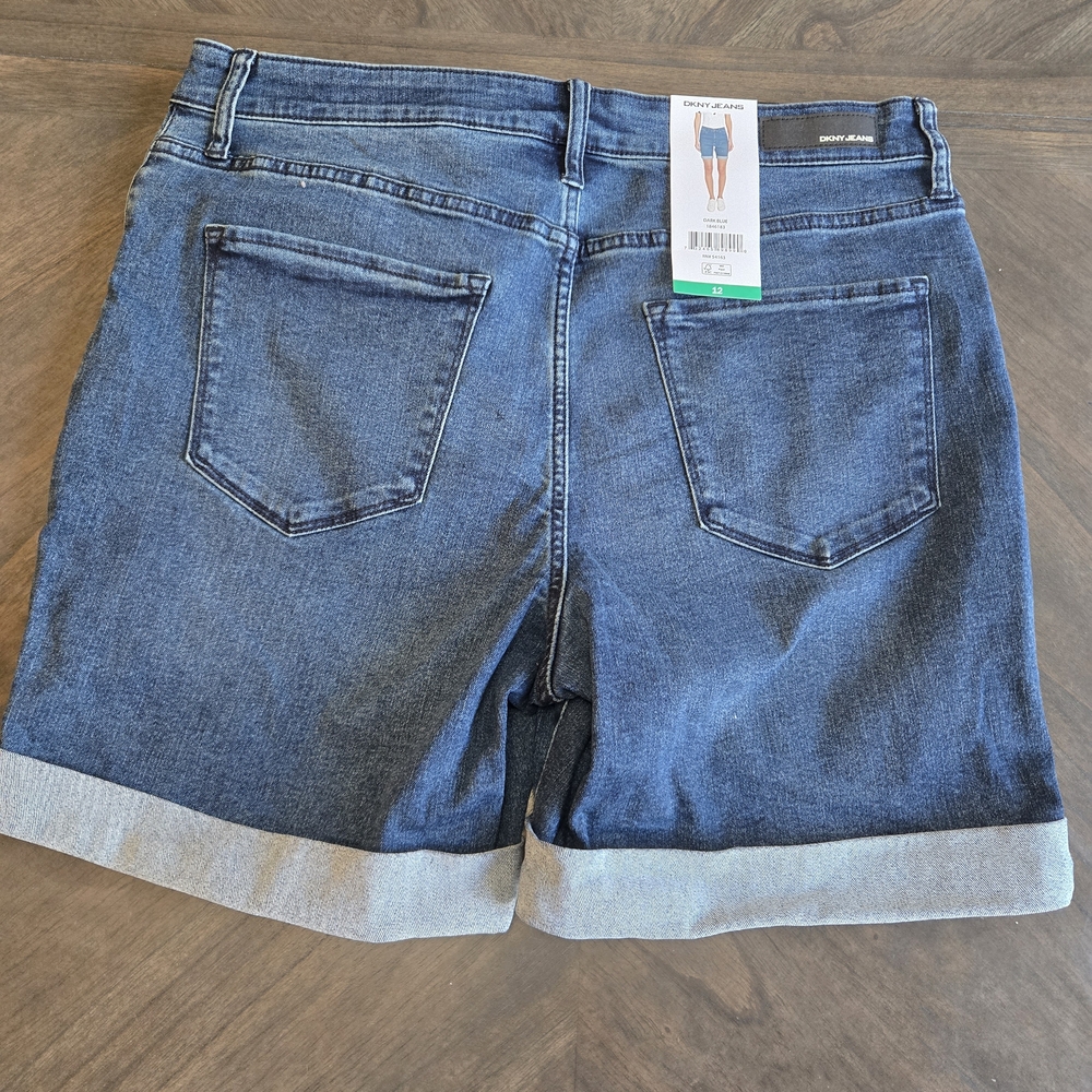 Donna Karan Dark Blue Roll-Cuff Denim Shorts
